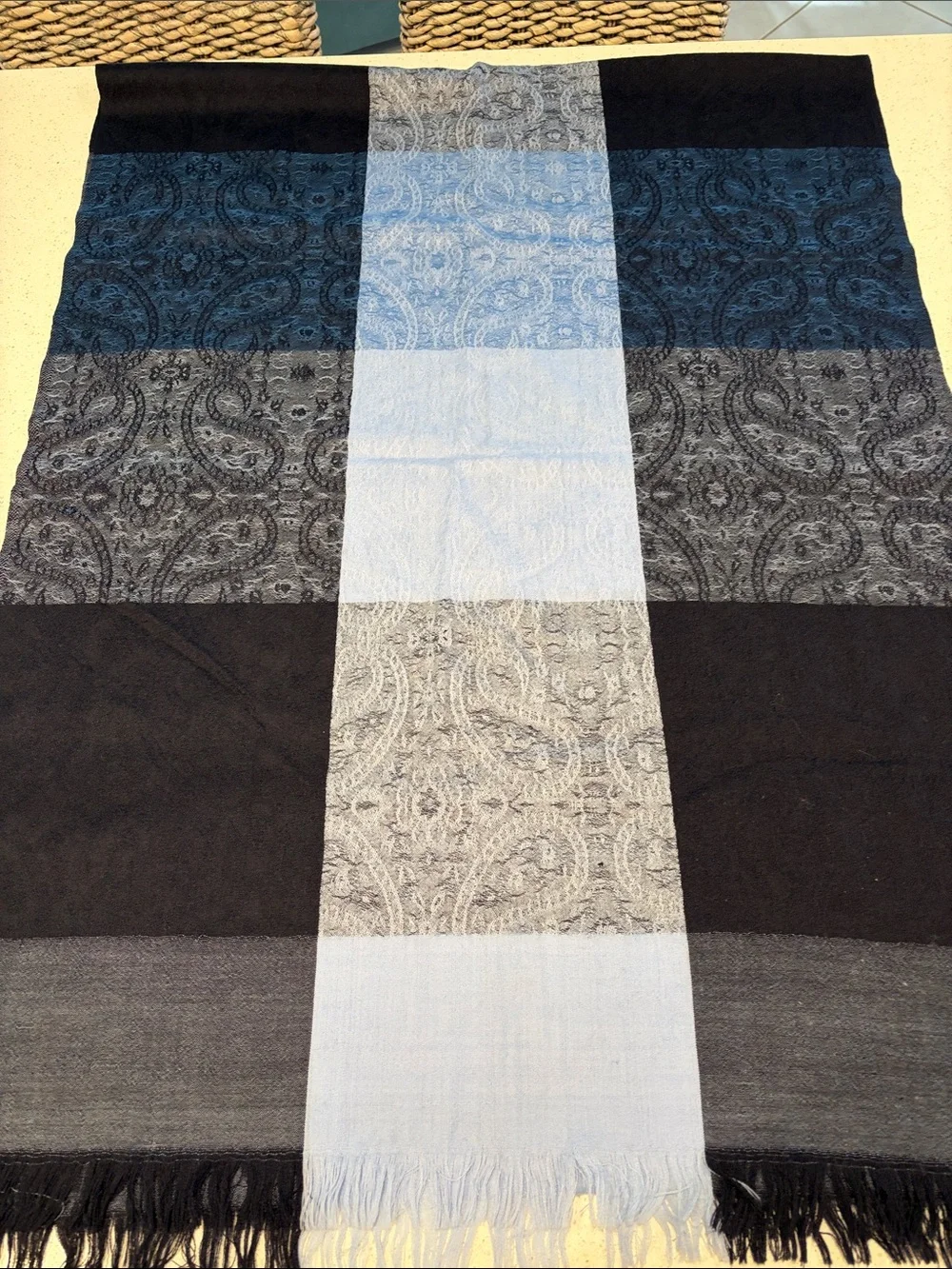 Elizabeth Ascot Collection - Blues and Grays Paisley checkerboard pattern.